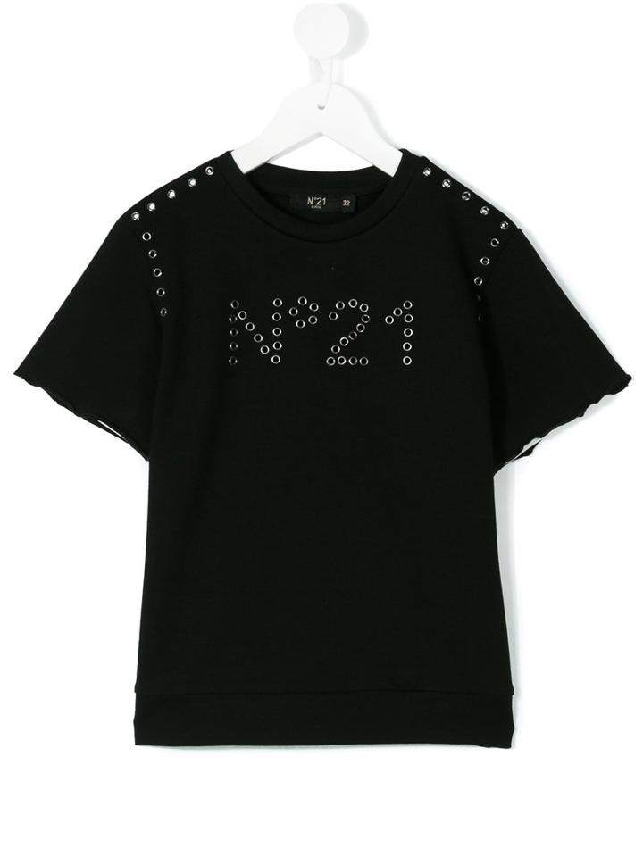 No21 Kids - Studded Logo T-shirt - Kids - Cotton/spandex/elastane - 7 Yrs, Black