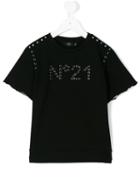 No21 Kids - Studded Logo T-shirt - Kids - Cotton/spandex/elastane - 7 Yrs, Black