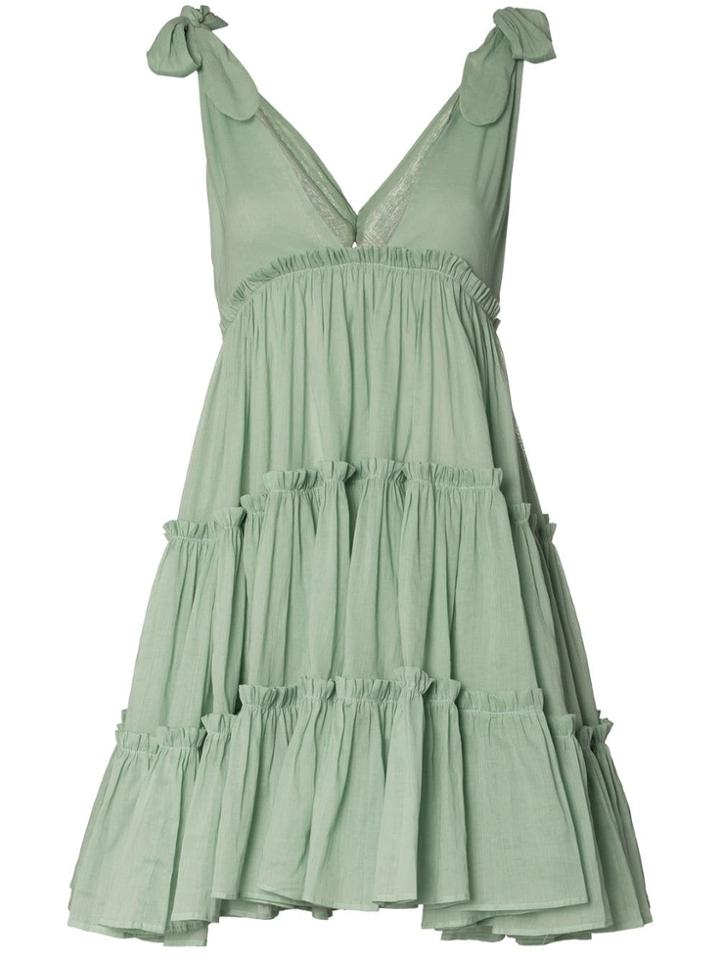 Innika Choo Big Frill V-neck Ramie Dress - Green