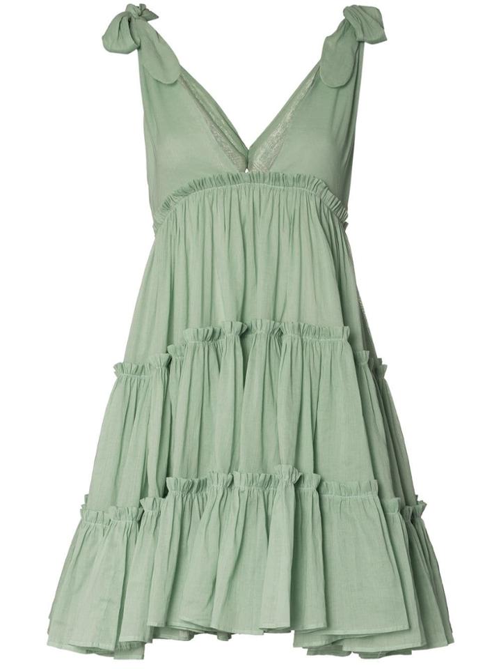 Innika Choo Big Frill V-neck Ramie Dress - Green