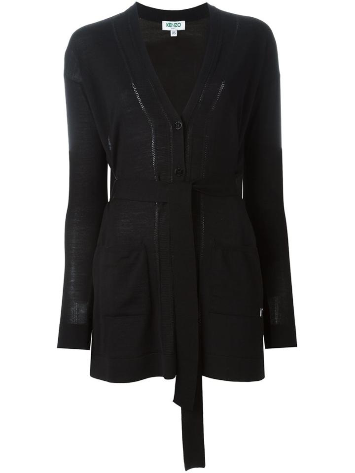 Kenzo Tie Waist Cardigan, Women's, Size: Xs, Black, Wool
