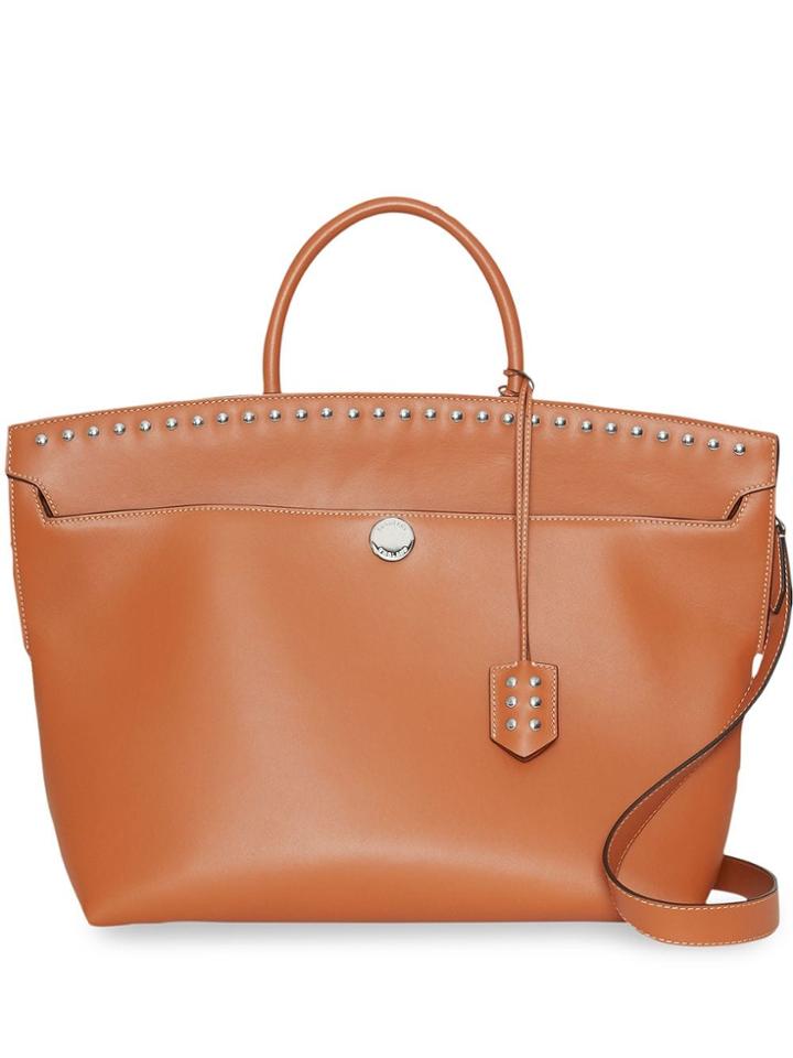 Burberry Studded Leather Society Top Handle Bag - Brown