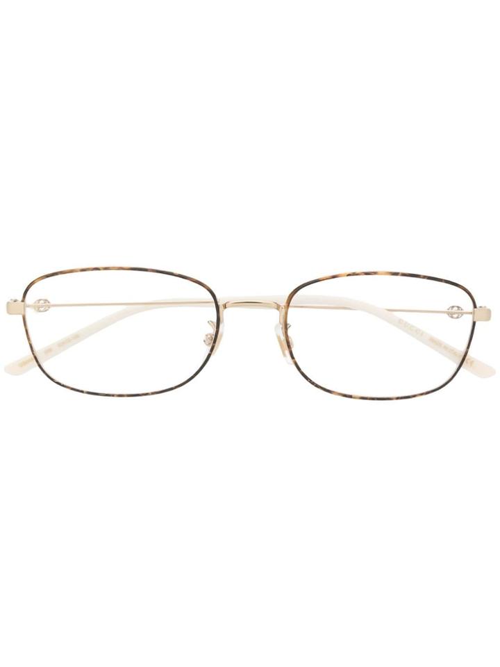Gucci Eyewear Thin Tortoiseshell Square Frame Glasses - Gold