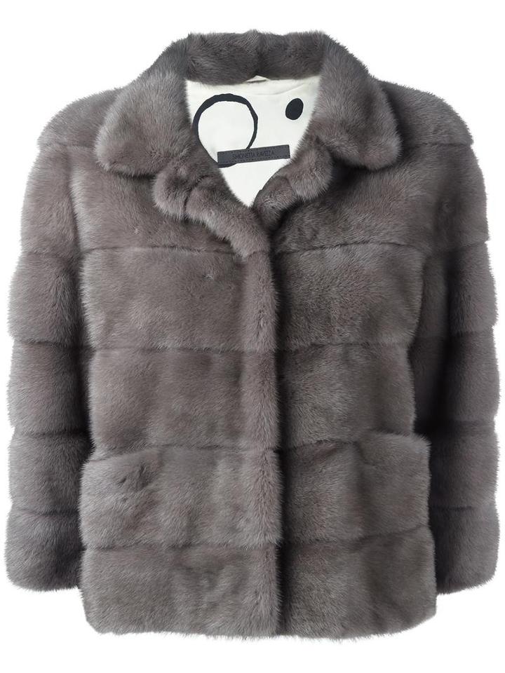 Simonetta Ravizza Three-quarters Sleeve Jacket, Women's, Size: 44, Grey, Mink Fur/silk