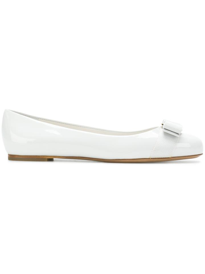 Salvatore Ferragamo Varnished Vara Ballerina Shoes - White