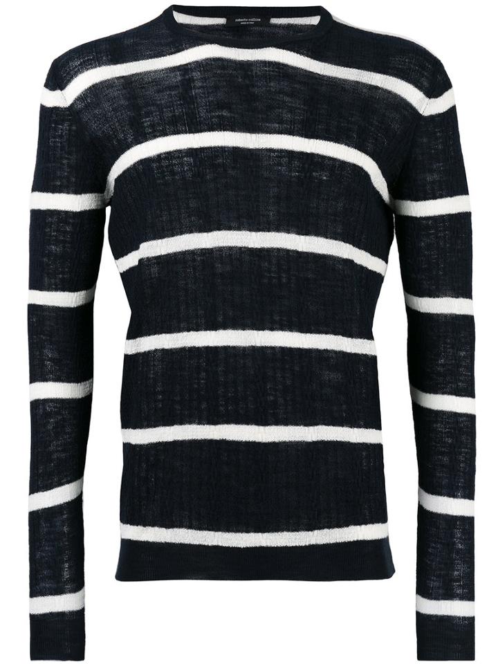 Roberto Collina Striped Sweater, Men's, Size: 46, Blue, Cotton/linen/flax/polyester