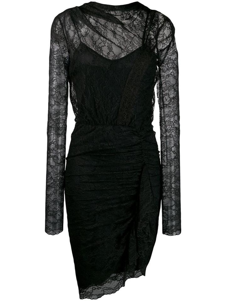 Pinko Draped Lace Dress - Black