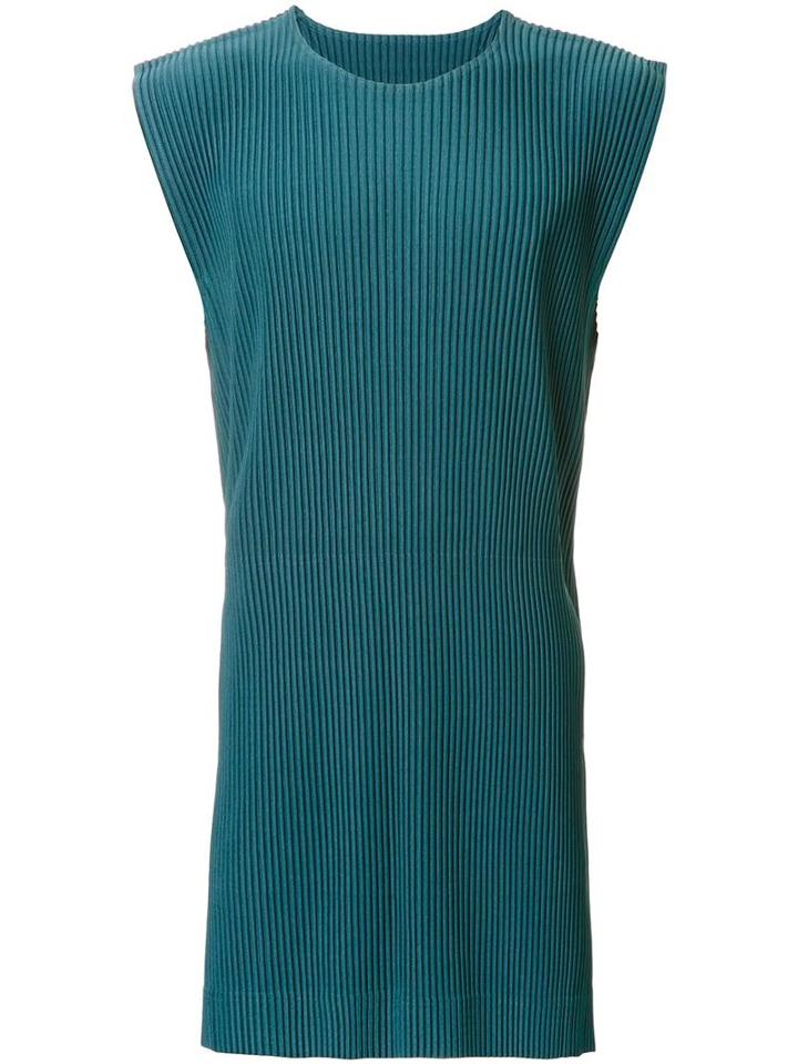 Homme Plissé Issey Miyake Pleated Sleeveless Pullover, Men's, Size: 2, Green, Polyester