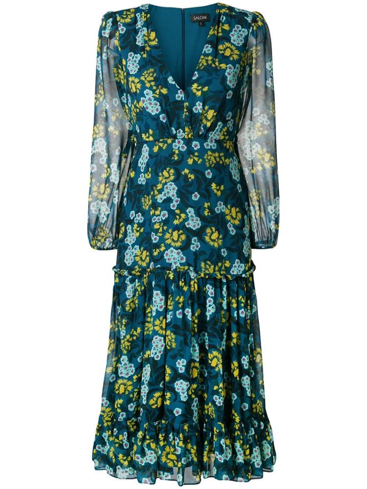 Saloni Floral Print Longsleeved Dress - Blue