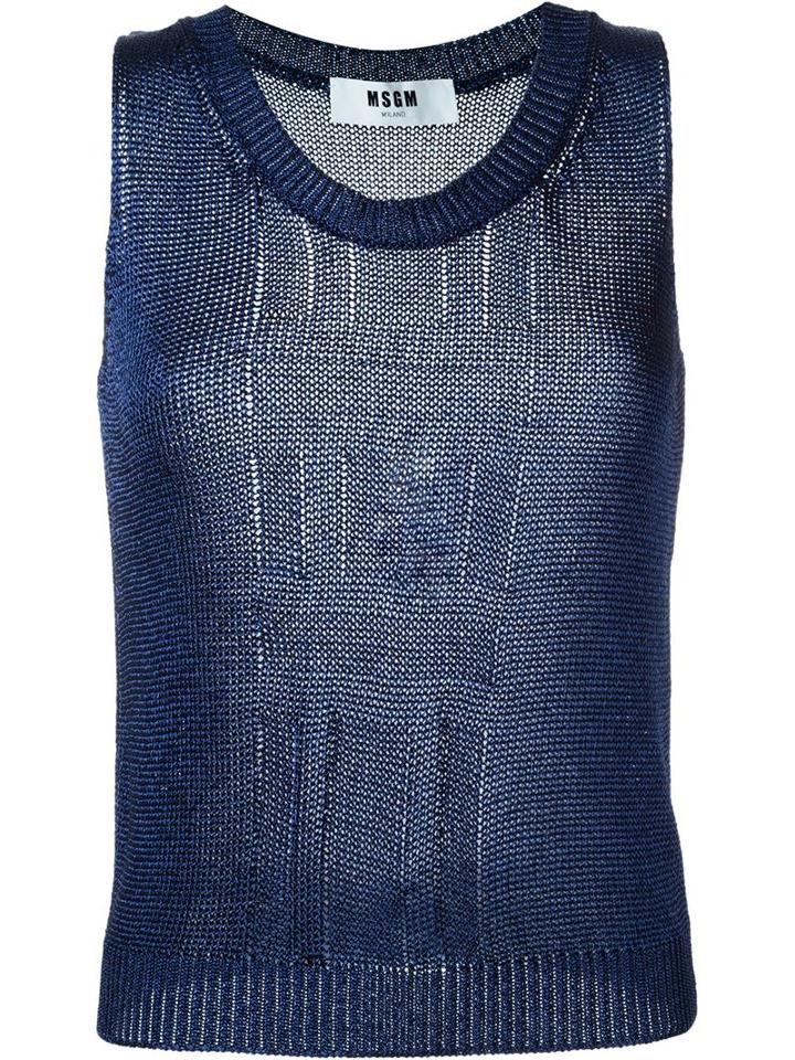Msgm Sleeveless Fine Knit Jumper, Women's, Size: Large, Blue, Polyester/viscose
