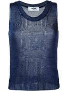Msgm Sleeveless Fine Knit Jumper, Women's, Size: Large, Blue, Polyester/viscose