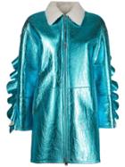 Liska Zipped Metallic Coat - Blue