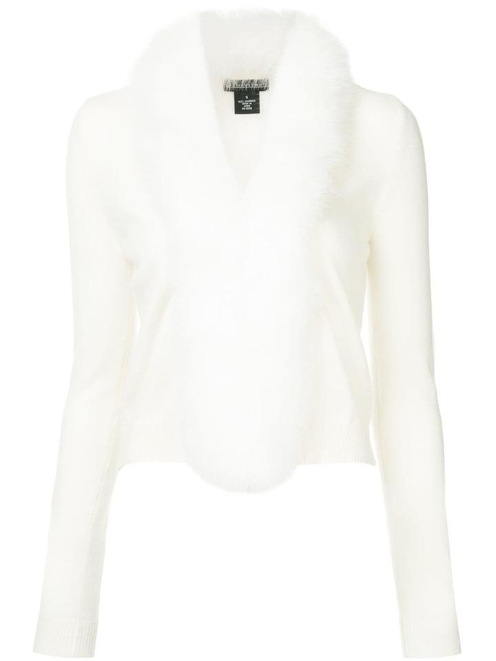Sofia Cashmere Fur-trim Fitted Cardigan - White