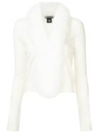 Sofia Cashmere Fur-trim Fitted Cardigan - White