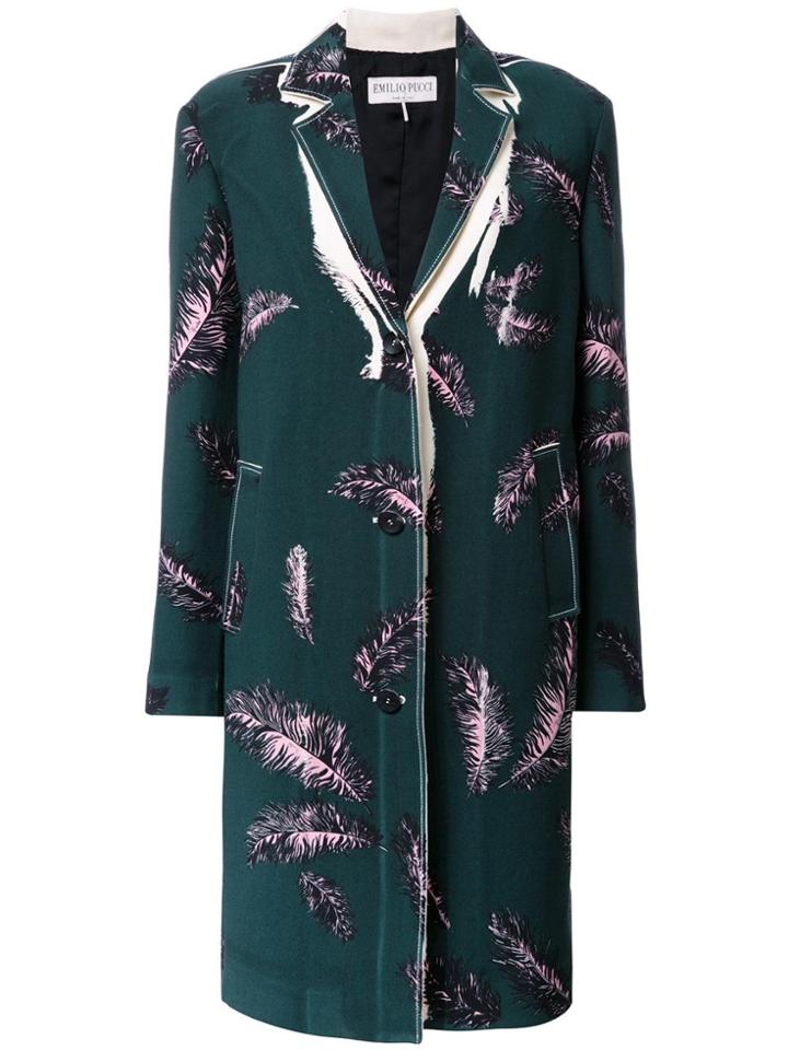 Emilio Pucci Feather Print Coat - Green
