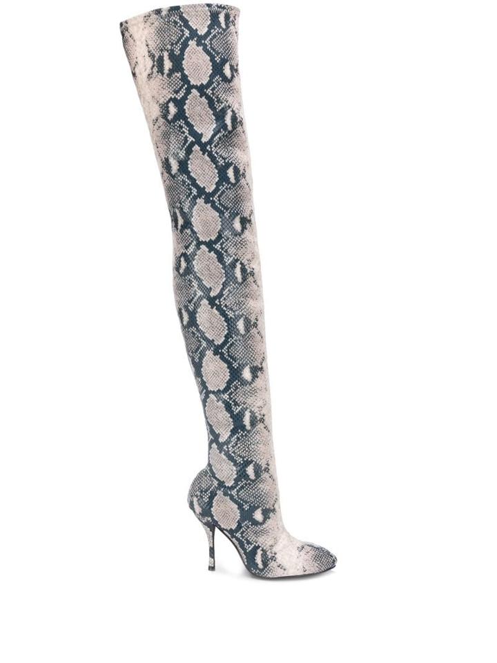 Stuart Weitzman Snake Print Over The Knee Boots - Grey