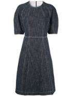 Portspure Contrast Stitching Denim Dress - Blue