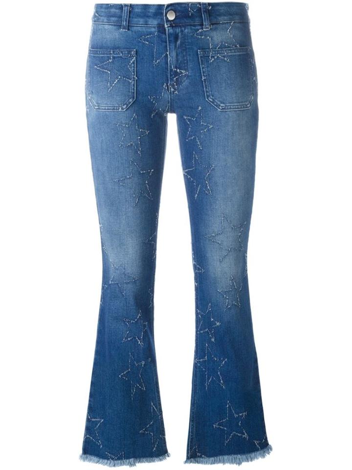 Stella Mccartney '70's Flare' Star Detail Jeans, Women's, Size: 31, Blue, Cotton/polyester