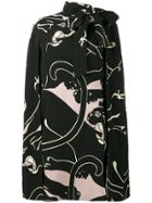 Valentino Cady Panther Print Cape Dress - Black