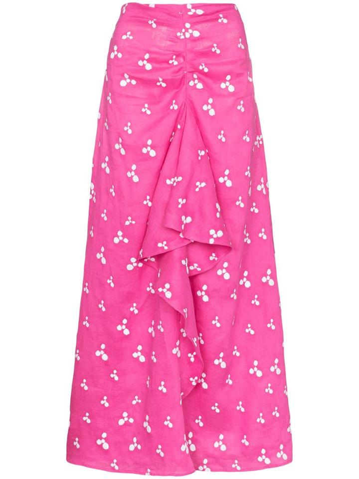 All Things Mochi Ola Printed Linen Midi Skirt - Pink