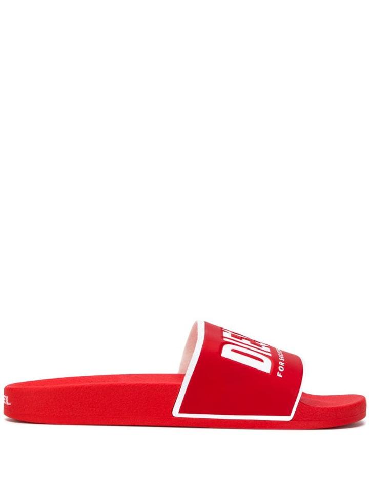 Diesel Contrast Logo Pool Slides - Red