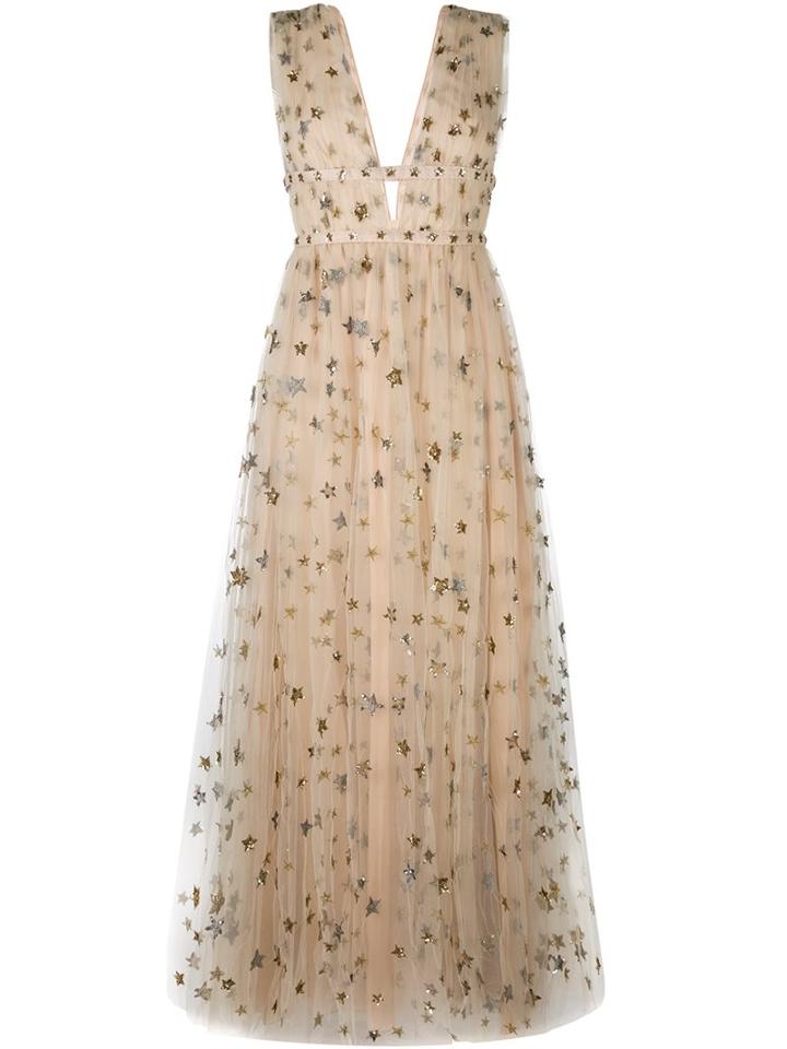 Valentino 'star Studded' Evening Dress, Women's, Size: 40, Nude/neutrals, Silk/polyamide/spandex/elastane