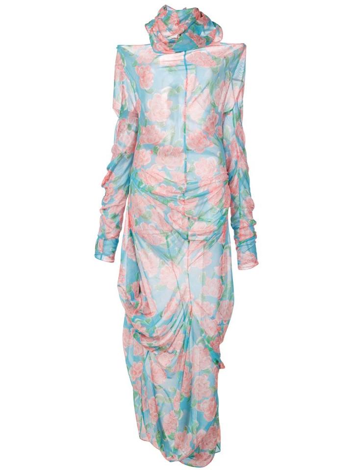 Yuhan Wang Peony Print Drape Dress - Blue