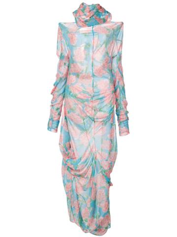 Yuhan Wang Peony Print Drape Dress - Blue