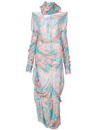Yuhan Wang Peony Print Drape Dress - Blue