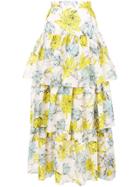 Alexis Tiered Floral Print Maxi Skirt - White