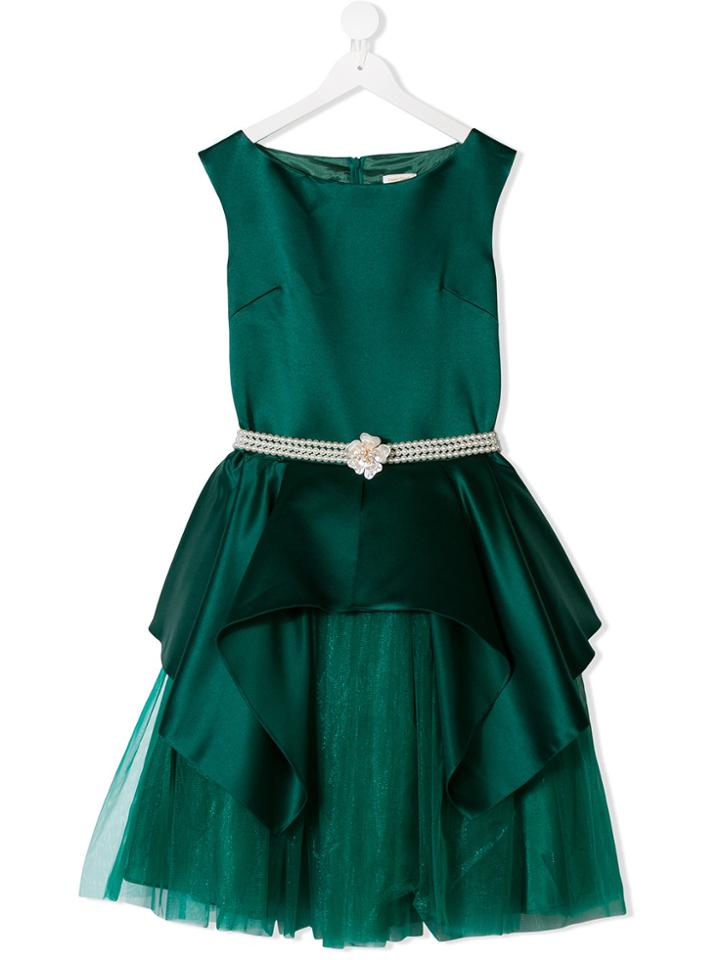David Charles Kids Teen Pearl Tulle Dress - Green
