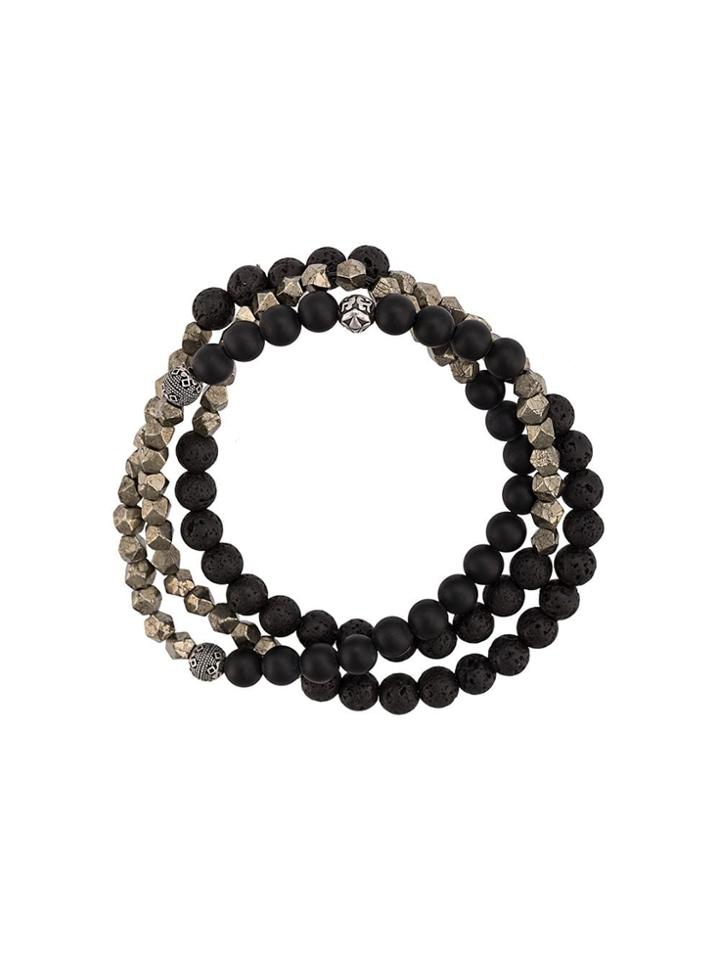 Nialaya Jewelry Lava Stone, Matte Onyx And Iron Pyrite Wrap-around