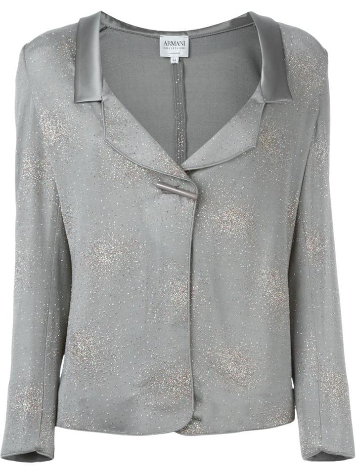Armani Collezioni Lamé Blazer, Women's, Size: 42, Grey, Acetate/spandex/elastane