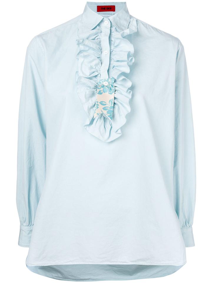 The Gigi Ruffle Bib Dina Shirt - Blue