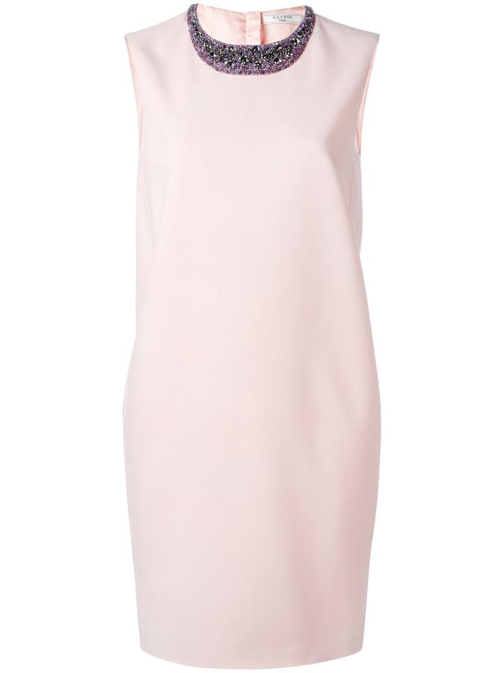Lanvin Embroidered Neckline Dress, Women's, Size: 36, Pink/purple, Wool/glass/acetate/viscose