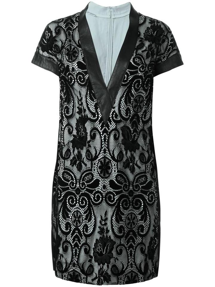 Emanuel Ungaro Floral Lace V-neck Dress, Women's, Size: 40, Black, Leather/polyamide/spandex/elastane/viscose