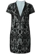Emanuel Ungaro Floral Lace V-neck Dress, Women's, Size: 40, Black, Leather/polyamide/spandex/elastane/viscose