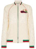 Gucci Flower Embroidered Lace Bomber Jacket - Nude & Neutrals