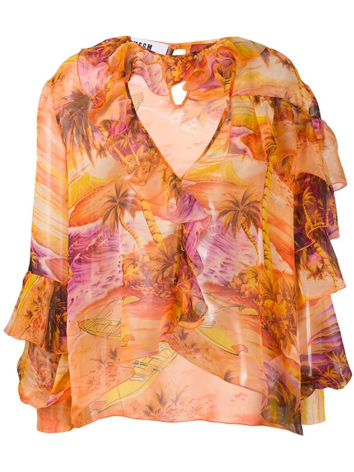 Msgm Tropical Blouse - Orange