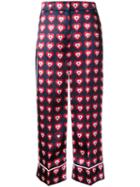 Fendi Heart Print Pyjama Trousers, Women's, Size: 42, Blue, Silk