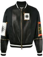 Fausto Puglisi - Patch Embroidered Bomber Jacket - Men - Silk/lamb Skin/polyamide/acetate - 52, Black, Silk/lamb Skin/polyamide/acetate