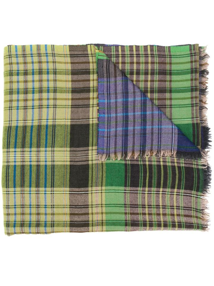 Etro Frayed-hem Plaid Scarf - Blue