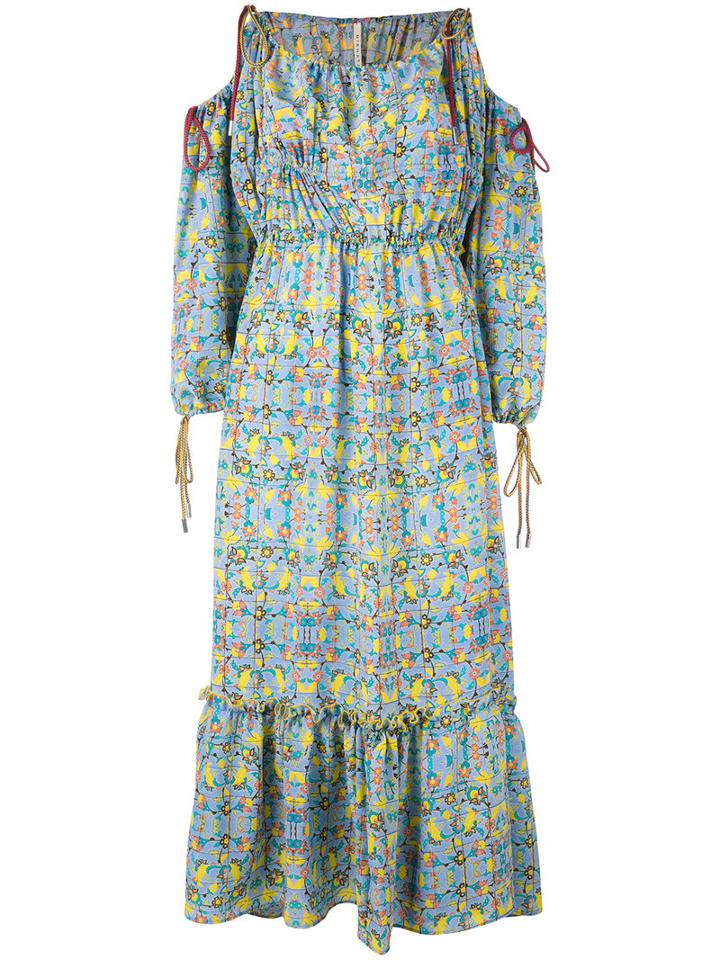 Miahatami - Off-the-shoulder Printed Dress - Women - Silk - 40, Blue, Silk