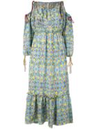 Miahatami - Off-the-shoulder Printed Dress - Women - Silk - 40, Blue, Silk