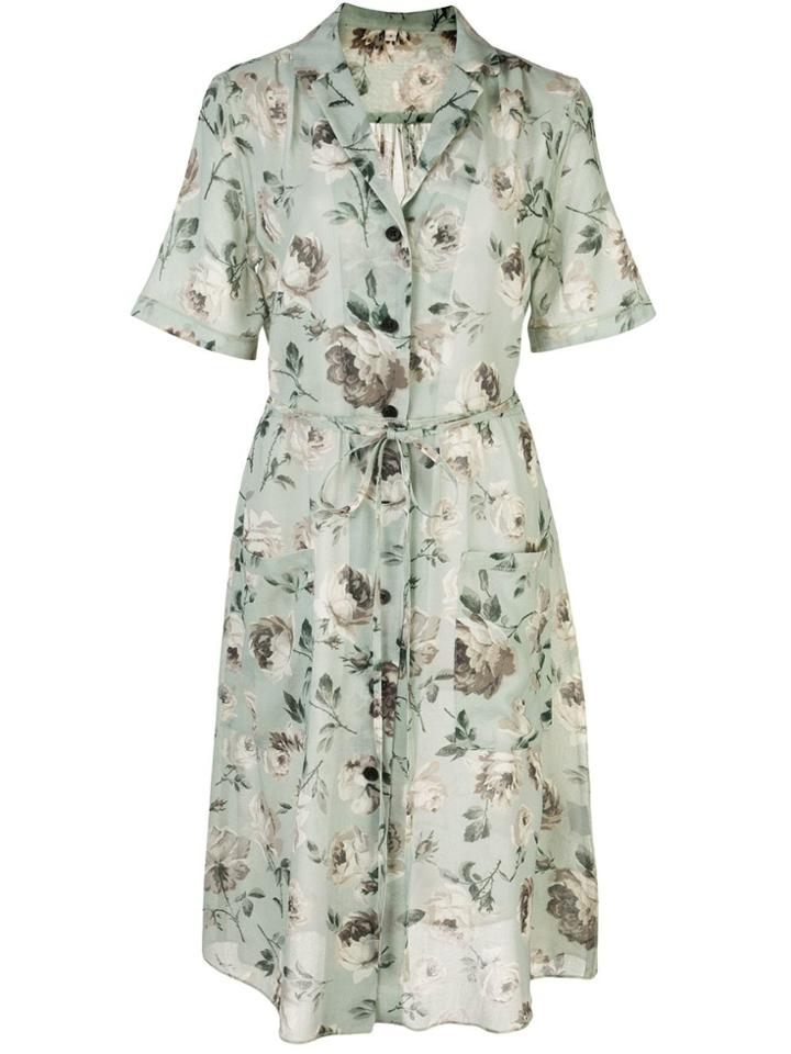 R13 Floral Short-sleeve Shirt Dress - Green