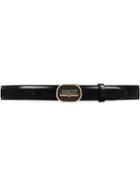 Gucci Leather Belt With Gucci Print Buckle - Black