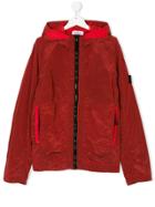 Stone Island Junior Teen Hooded Zip-up Jacket - Red