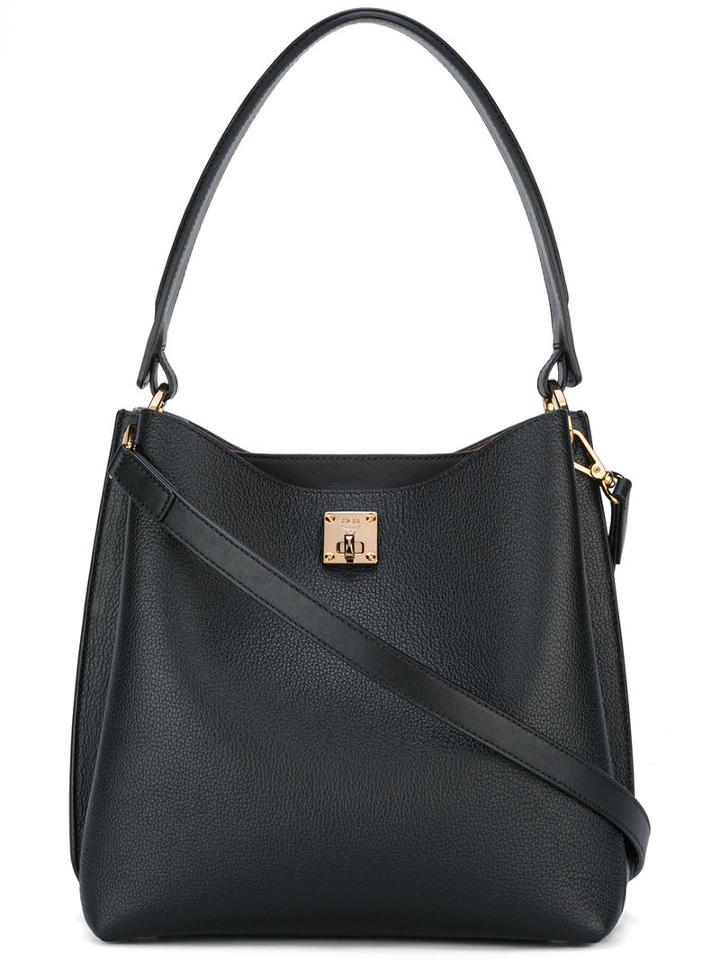 Mcm Flip Lock Shoulder Bag, Women's, Black, Leather/alcantara