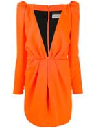 Saint Laurent Deep V-neck Mini Dress - Orange