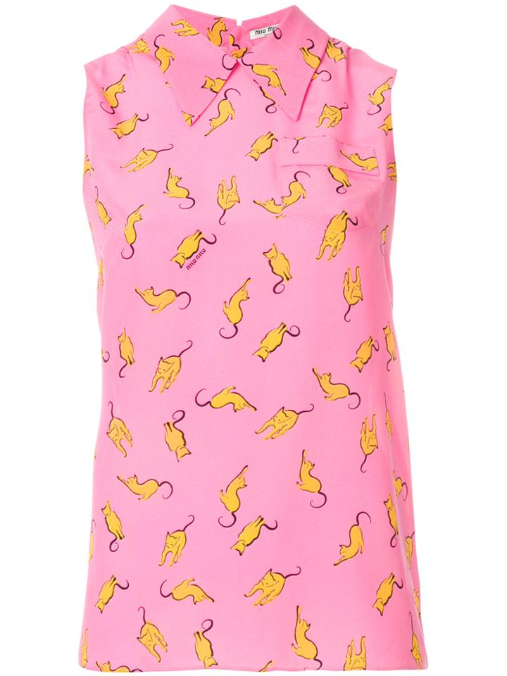 Miu Miu Printed Sleeveless Blouse - Pink & Purple